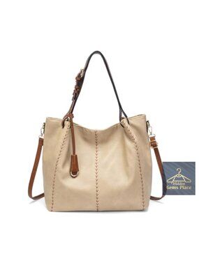 Vintage PU Hobo Shoulder Bag, Bucket Tote with Rivet Detail Purse